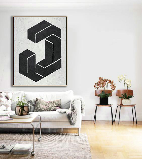 Contemporary Art Canvas Painting,Black And White Minimal Painting On Canvas - Modern Canvas Art